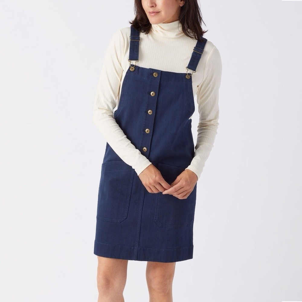 Duluth Trading Co Reserve Pinafore Jumper Womens Sz XL Blue Canvas Overalls